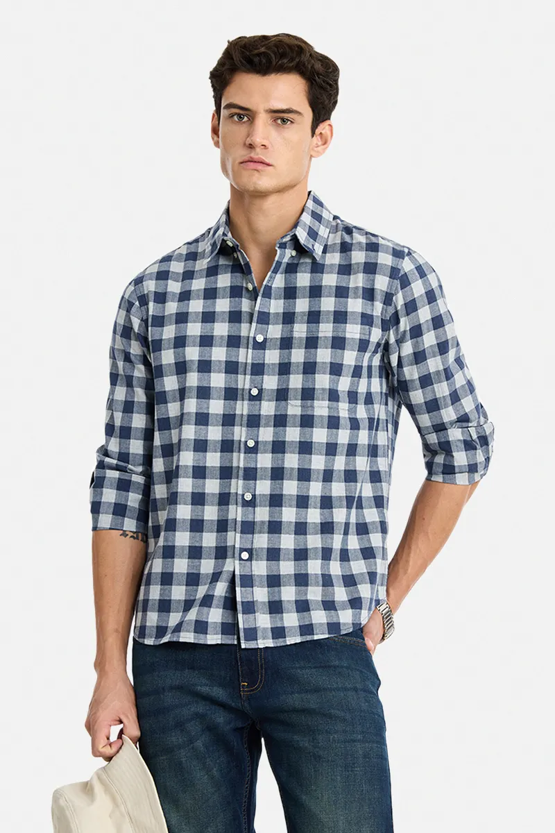 100% Cotton Navy Checks Shirt